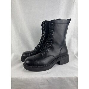 Wild Fable Womens Black Lace Up Combat Boots Side Zip Cap Toe Memory Foam Size 7